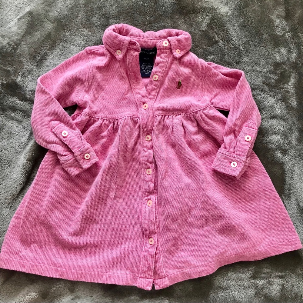 Ralph Lauren pink collared, button up dress, 12m